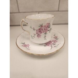 Vintage Hammersley Pink Cherry Blossom‎ Tea Cup & Saucer Bone China Gold Trim